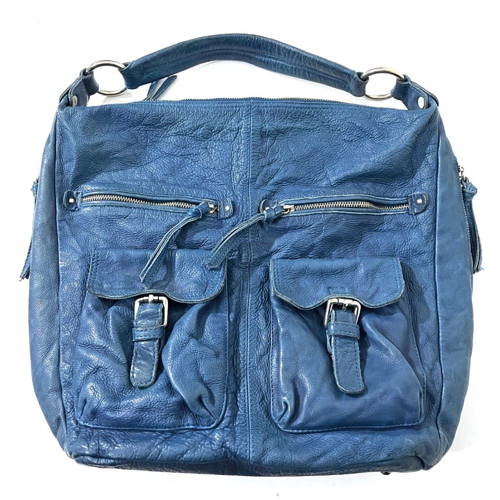 Tano Blue Pebbled Leather Shoulder Bag - Picture 3 of 15
